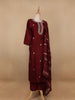 Dark Red Floral Designed Semi Silk Salwar Suit - Diadem