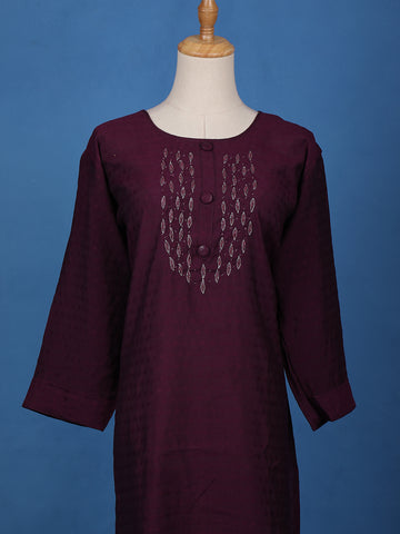 Dark Red Floral Designed Cotton Kurti - Diadem