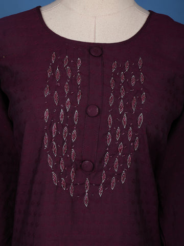 Dark Red Floral Designed Cotton Kurti - Diadem