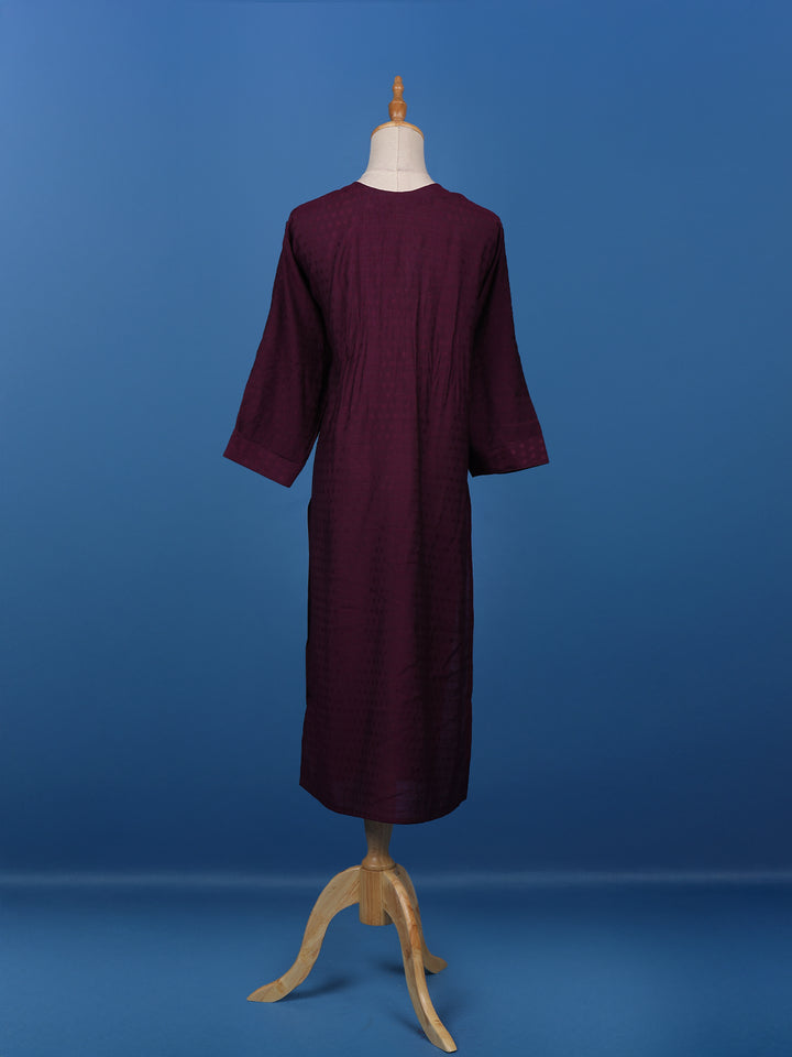 Dark Red Floral Designed Cotton Kurti - Diadem