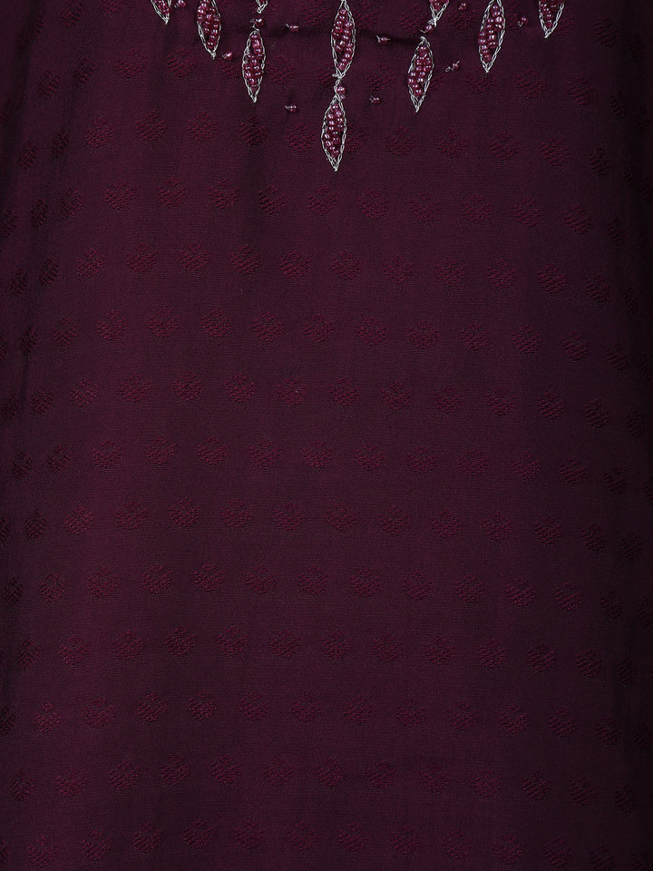 Dark Red Floral Designed Cotton Kurti - Diadem