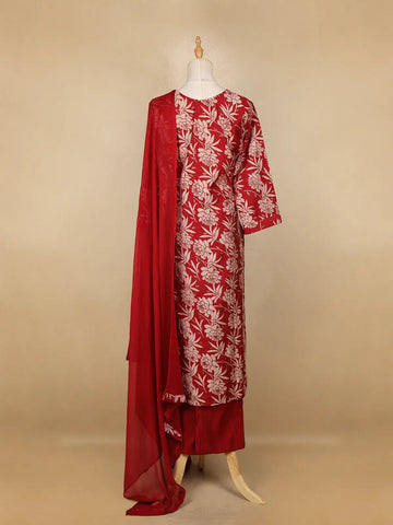 Dark Red Floral Designed Cotton Salwar Suit - Diadem