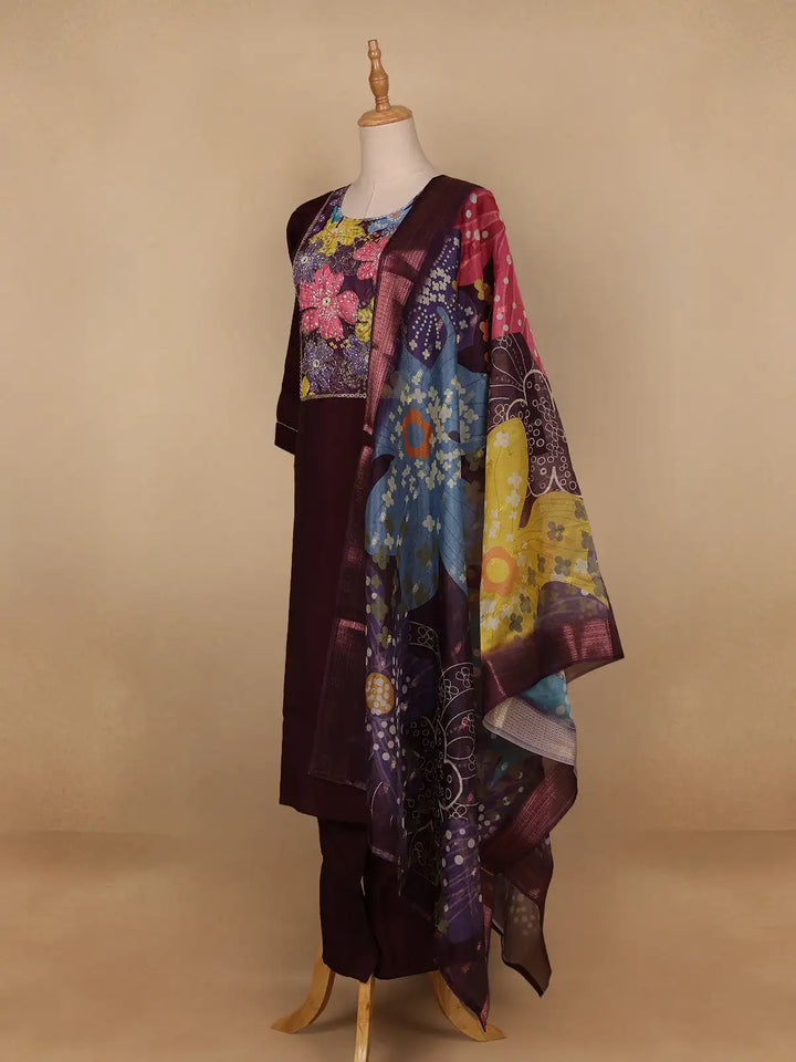 Dark Red Floral Designed Cotton Salwar Suit - Diadem