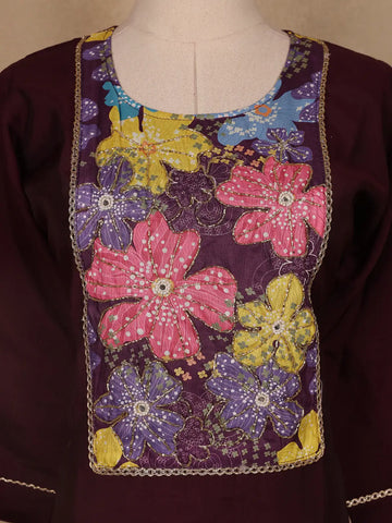 Dark Red Floral Designed Cotton Salwar Suit - Diadem