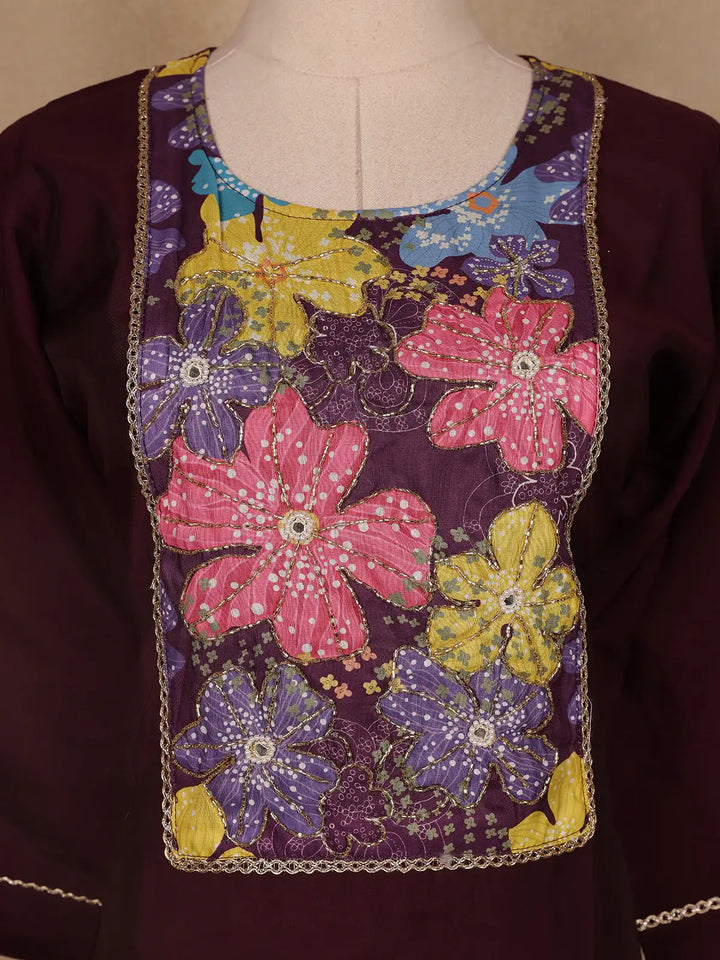 Dark Red Floral Designed Cotton Salwar Suit - Diadem