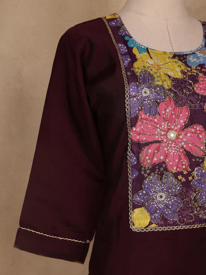 Dark Red Floral Designed Cotton Salwar Suit - Diadem