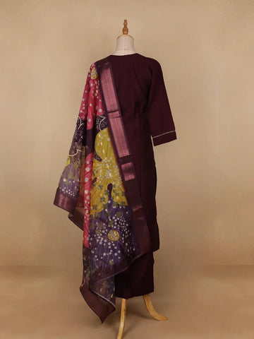 Dark Red Floral Designed Cotton Salwar Suit - Diadem