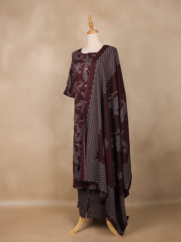 Dark Red Floral Designed Cotton Salwar Suit - Diadem