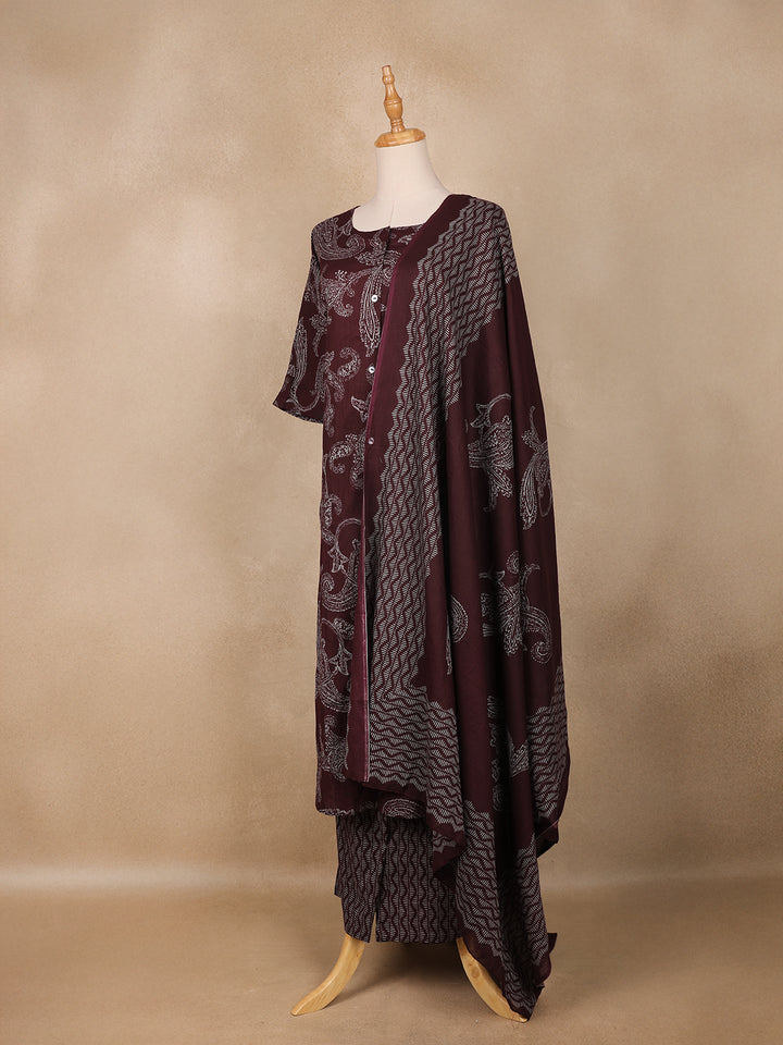 Dark Red Floral Designed Cotton Salwar Suit - Diadem