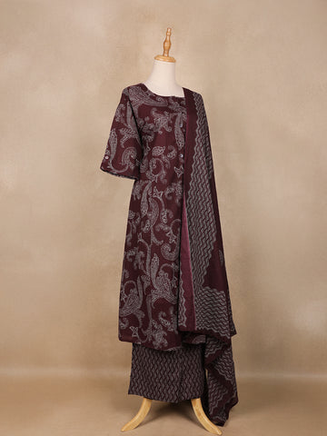 Dark Red Floral Designed Cotton Salwar Suit - Diadem