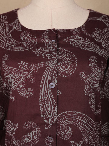 Dark Red Floral Designed Cotton Salwar Suit - Diadem