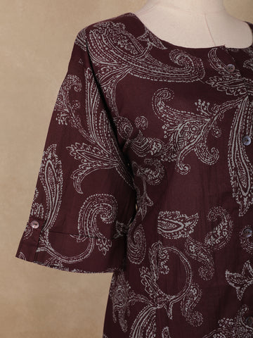 Dark Red Floral Designed Cotton Salwar Suit - Diadem