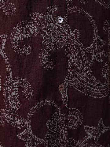Dark Red Floral Designed Cotton Salwar Suit - Diadem