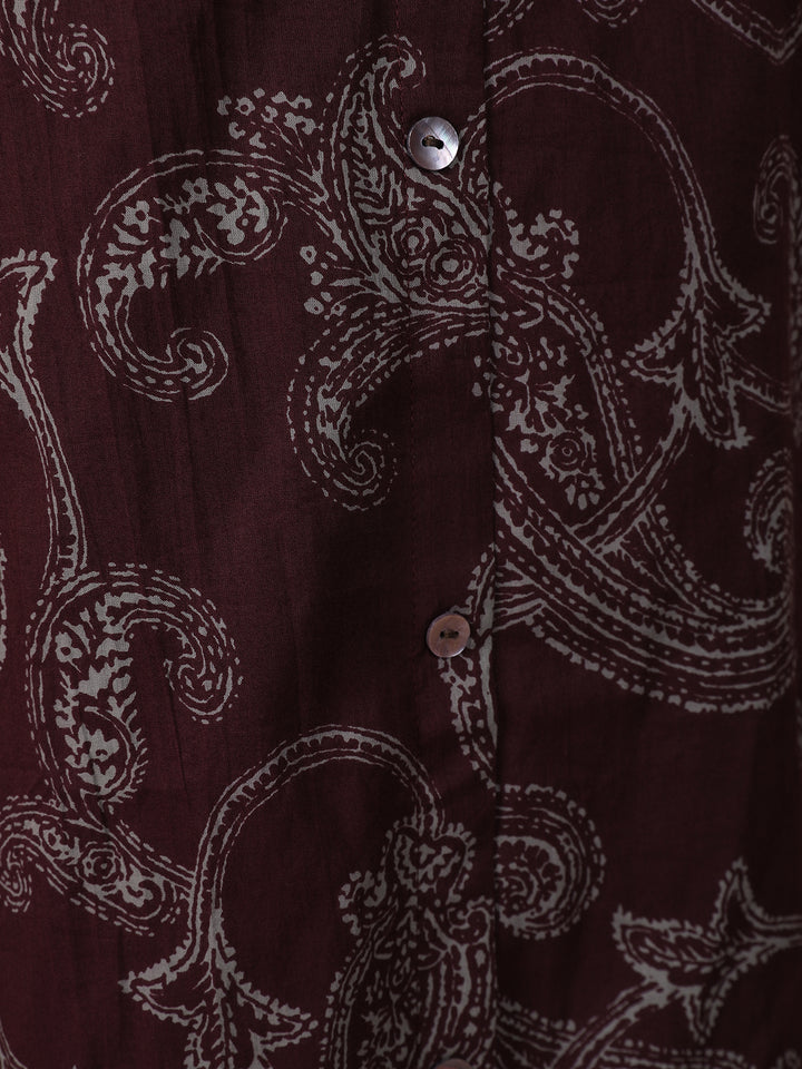 Dark Red Floral Designed Cotton Salwar Suit - Diadem