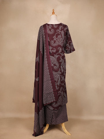Dark Red Floral Designed Cotton Salwar Suit - Diadem