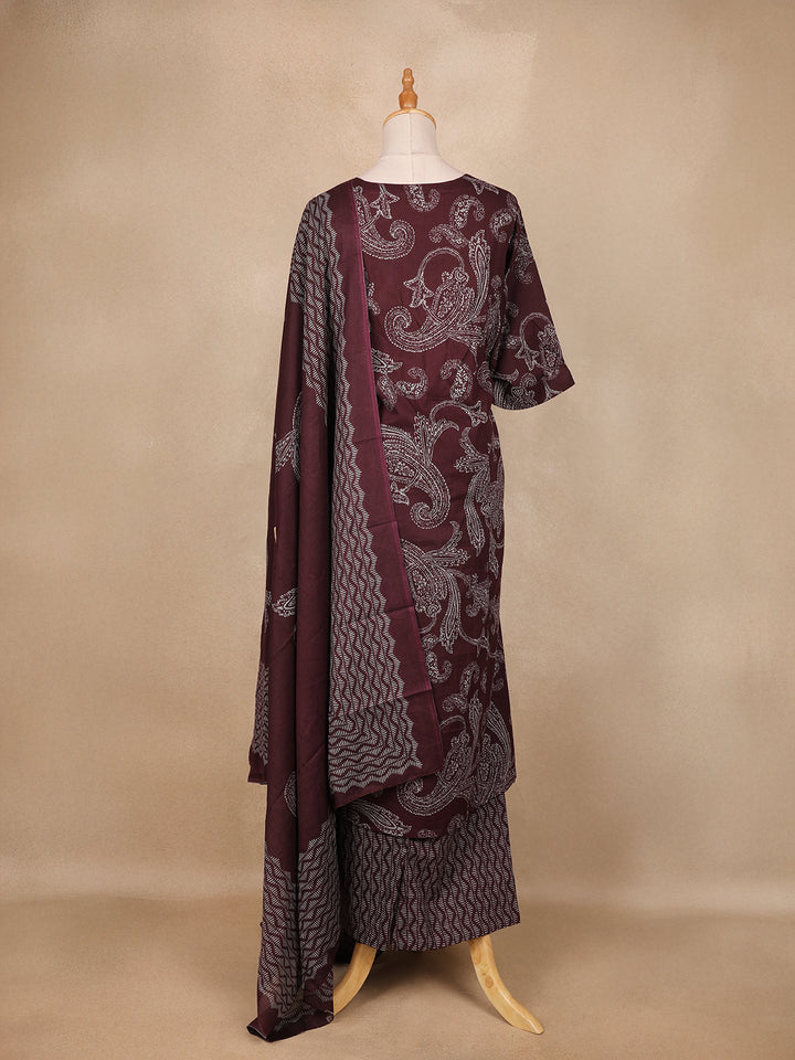 Dark Red Floral Designed Cotton Salwar Suit - Diadem