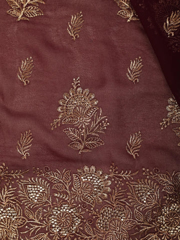 Dark Red Floral Designed Georgette Fancy Saree - Diadem