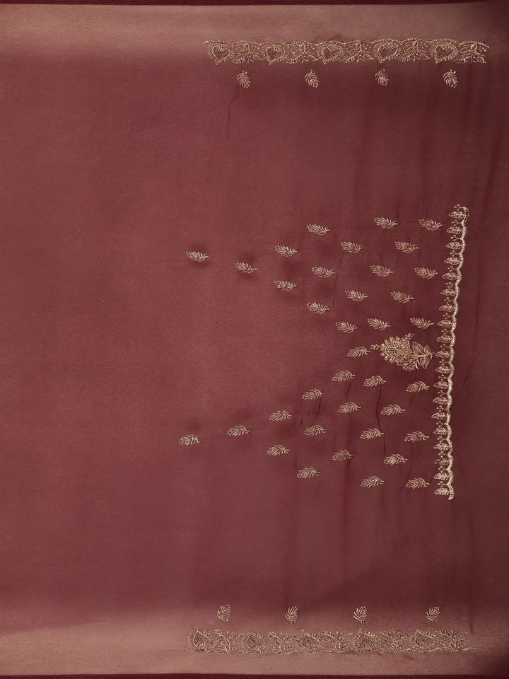 Dark Red Floral Designed Georgette Fancy Saree - Diadem