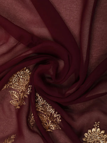 Dark Red Floral Designed Georgette Fancy Saree - Diadem