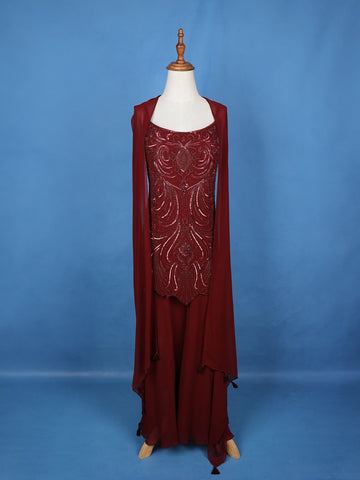Dark Red Floral Designed Georgette Palazzo Salwar Suit - Diadem