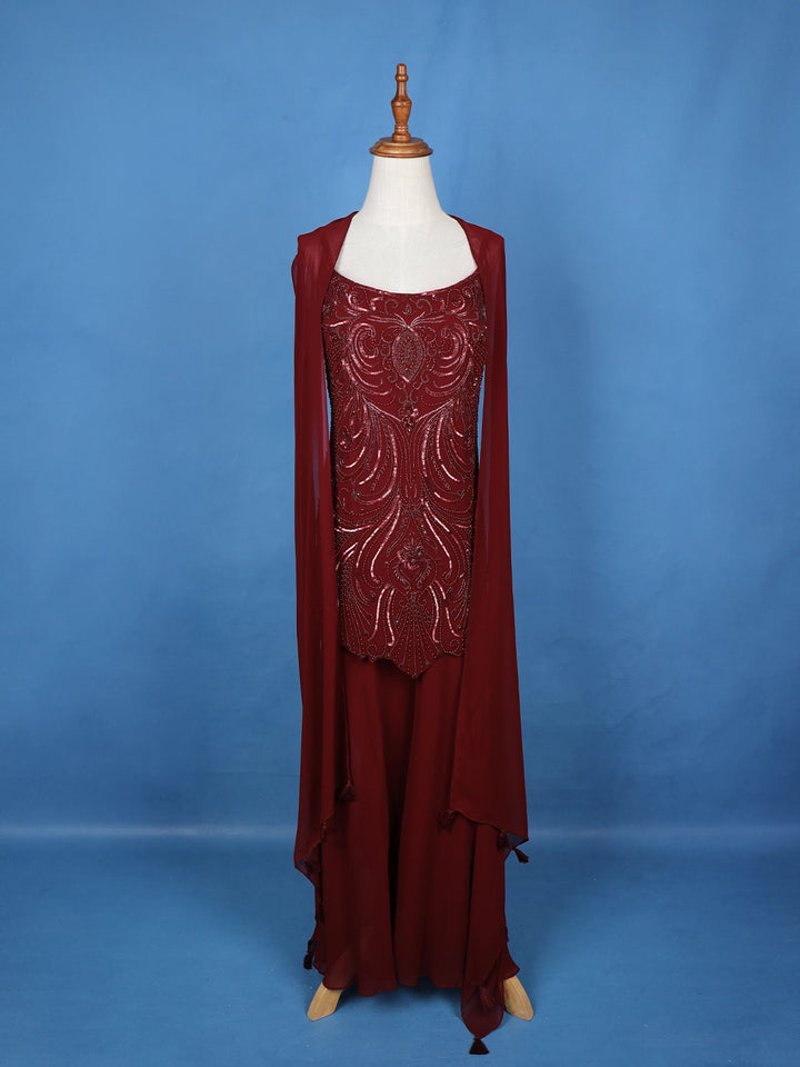 Dark Red Floral Designed Georgette Palazzo Salwar Suit - Diadem