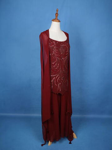 Dark Red Floral Designed Georgette Palazzo Salwar Suit - Diadem