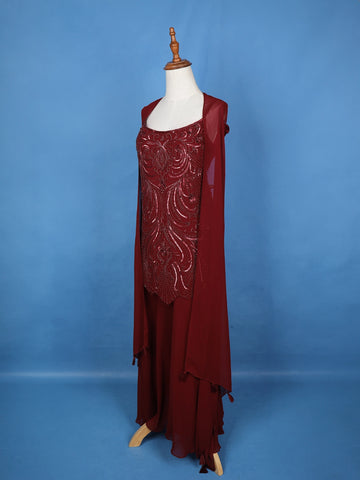 Dark Red Floral Designed Georgette Palazzo Salwar Suit - Diadem