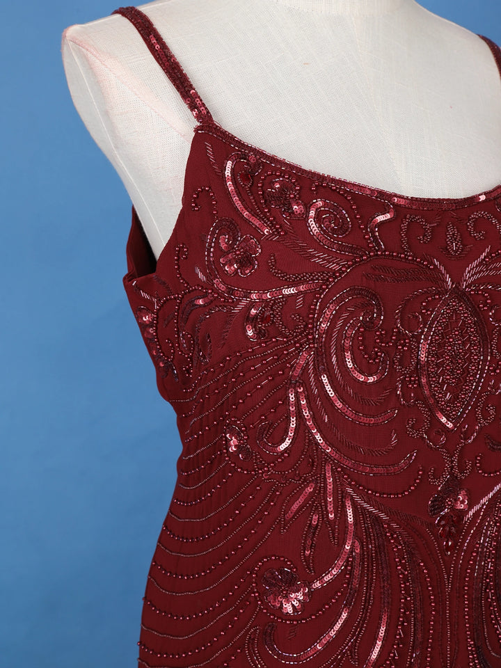 Dark Red Floral Designed Georgette Palazzo Salwar Suit - Diadem