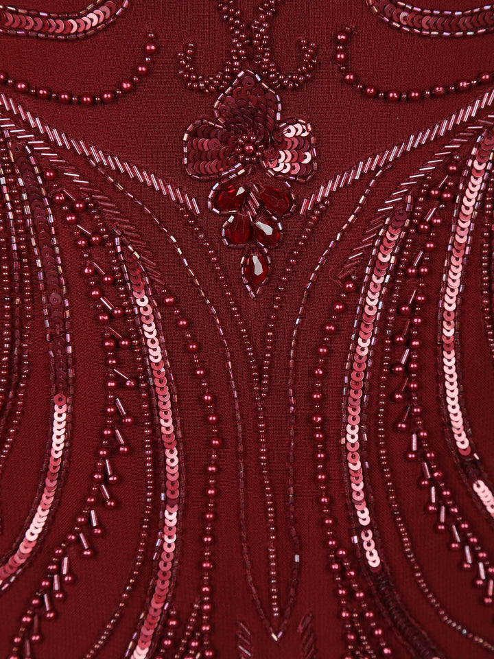 Dark Red Floral Designed Georgette Palazzo Salwar Suit - Diadem