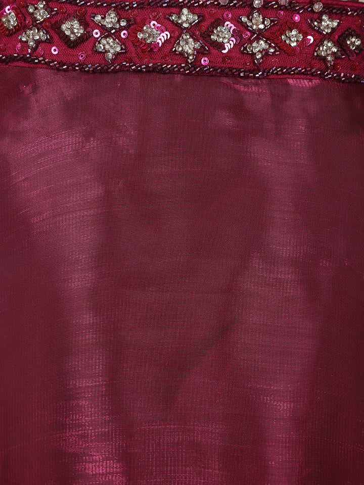 Dark Red Floral Designed Organza Bridesmaid Lehenga - Diadem