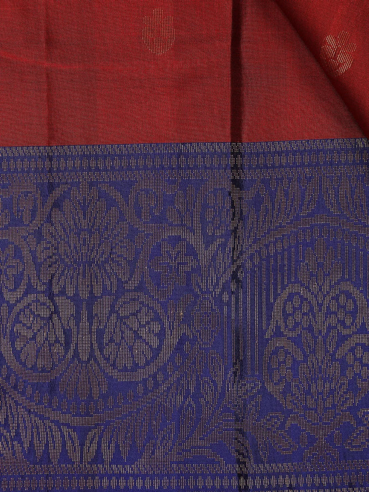 Dark Red Floral Woven Pure Kanchipuram Silk Saree - Diadem