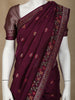 Dark Red Floral Designed Raw Silk Saree - Diadem
