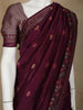 Dark Red Floral Designed Raw Silk Saree - Diadem