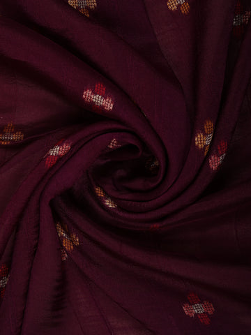 Dark Red Floral Designed Raw Silk Saree - Diadem