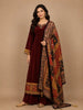 Dark Red Floral Designed Semi Silk Anarkali Salwar Suit