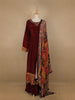 Dark Red Floral Designed Semi Silk Anarkali Salwar Suit - Diadem