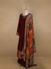 Dark Red Floral Designed Semi Silk Anarkali Salwar Suit - Diadem