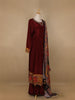 Dark Red Floral Designed Semi Silk Anarkali Salwar Suit - Diadem