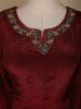 Dark Red Floral Designed Semi Silk Anarkali Salwar Suit - Diadem