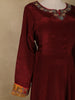 Dark Red Floral Designed Semi Silk Anarkali Salwar Suit - Diadem