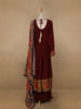 Dark Red Floral Designed Semi Silk Anarkali Salwar Suit - Diadem