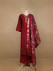 Dark Red Floral Designed Semi Silk Salwar Suit - Diadem