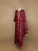 Dark Red Floral Designed Semi Silk Salwar Suit - Diadem