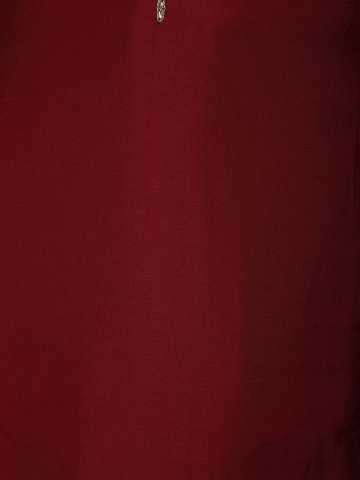 Dark Red Floral Designed Semi Silk Salwar Suit - Diadem