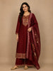 Dark Red Floral Designed Semi Silk Salwar Suit
