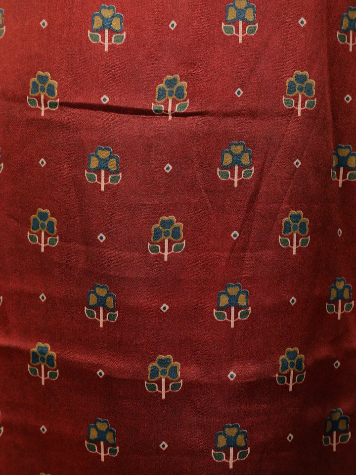 Dark Red Floral Designed Semi Silk Salwar Suit - Diadem
