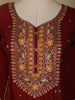 Dark Red Floral Designed Semi Silk Salwar Suit - Diadem