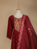 Dark Red Floral Designed Semi Silk Salwar Suit - Diadem