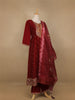 Dark Red Floral Designed Semi Silk Salwar Suit - Diadem