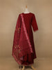 Dark Red Floral Designed Semi Silk Salwar Suit - Diadem